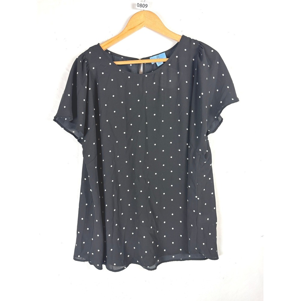2/$30 CeCe Black White Polka Dot Flutter Sleeve Blouse XXL